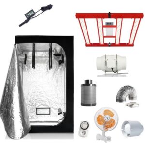 Kit Armario 80x80 LED 240W SMD para cultivo indoor, incluye luces LED espectro completo y accesorios de cultivo.