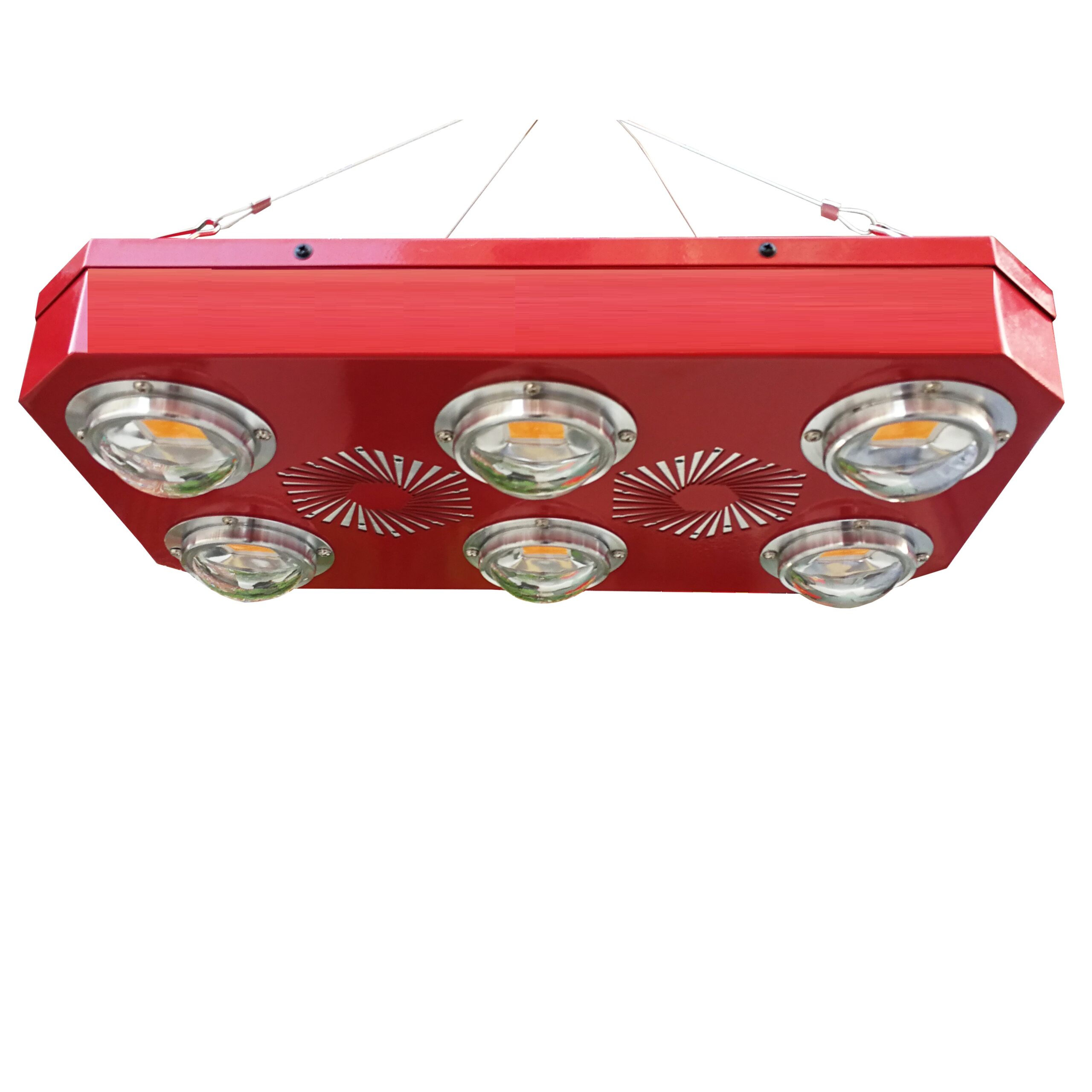 FARMING MONKEY COB 300W LED UV, panel rojo con lente burbuja, ideal para cultivo indoor y grow rooms.
