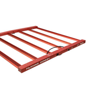 Kit Armario 120x120 XT750W de Farming Monkey, estructura roja, panel LED cultivo, luces espectro completo.