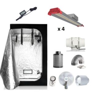 Kit Armario 150x150 PROTON SMD BAR 150W con luces LED cultivo interior, armario reflectante y accesorios completos.
