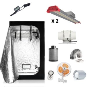 Kit Armario 100x100 PROTON SMD BAR 150W para cultivo indoor, incluye luces LED, ventilación y armario reflectante.