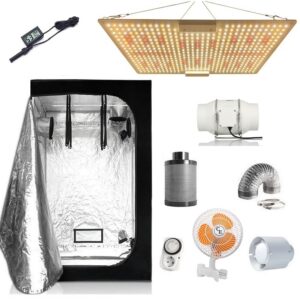Kit Armario 80x80 Super board 150W, incluye luces LED cultivo interior y accesorios para horticultura indoor.