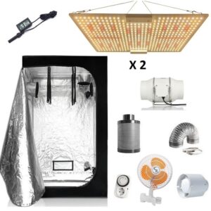 Kit Armario 100x100 Super board 150W con luces LED, grow tent, ventilación y accesorios para cultivo indoor.