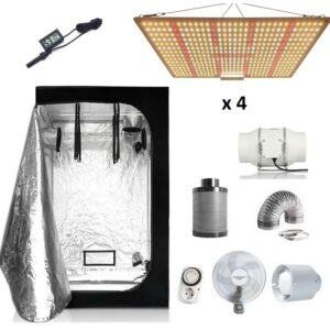 Kit Armario 120x120 Super board 100W con luces LED espectro completo para cultivo indoor, armario reflectante.